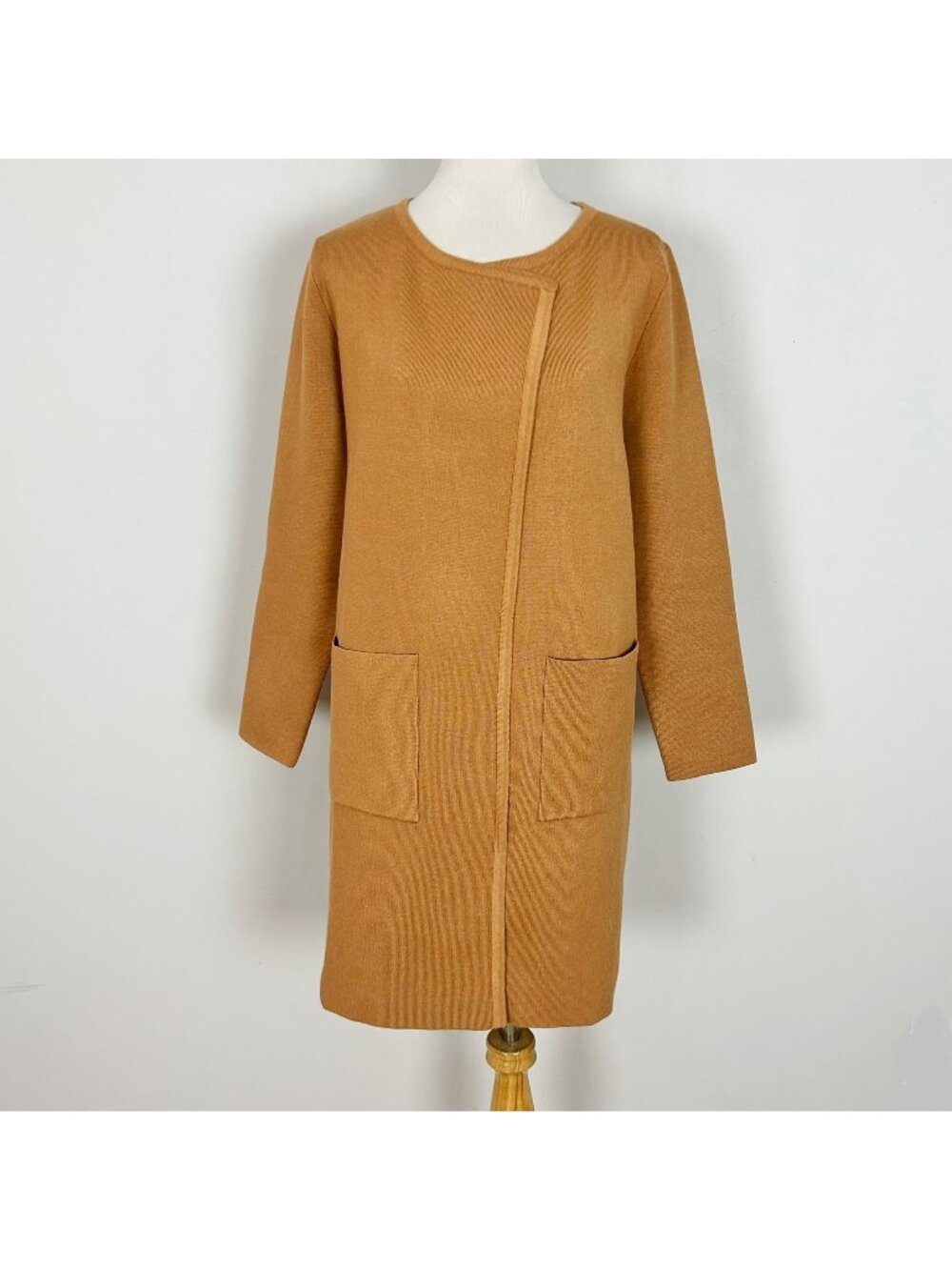 NEW Women's Sweater Coat Cardigan Coatigan Camel Brown Pocketed Long Size Large